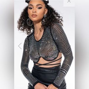 NWT Akira Rhinestone Crop Top Size Small!